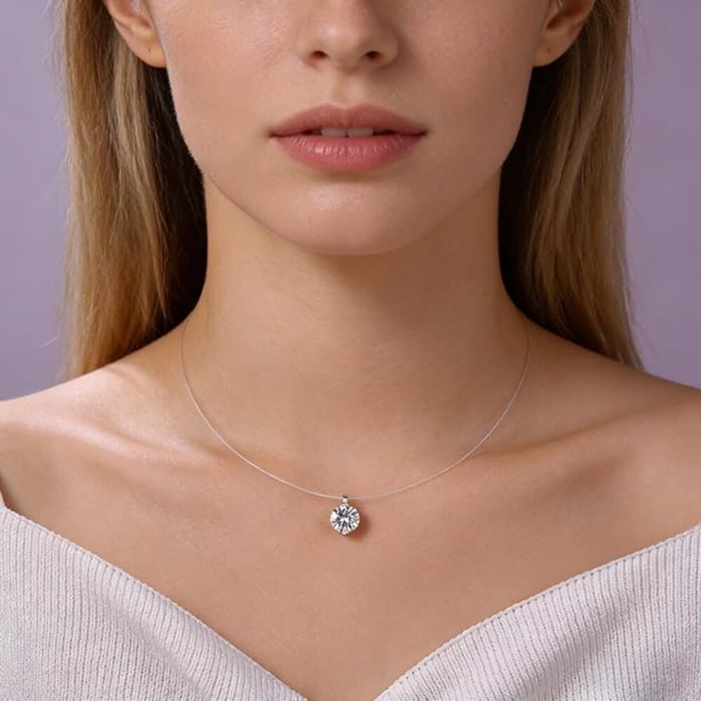 Moissanite Floating Necklace 1CT 925 Sterling Silver 16"+2" NWT - Picture 3 of 8